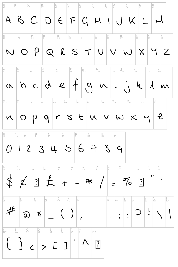 MTF Jude font map